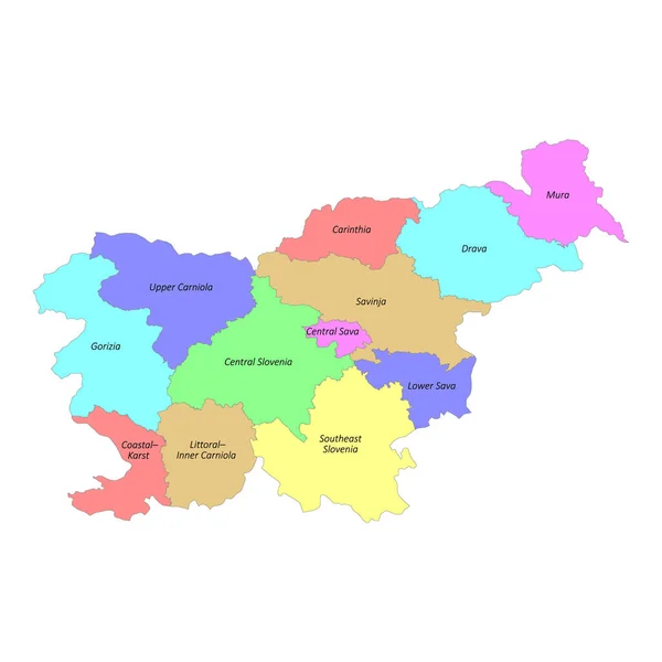 Hochwertige Bunt Beschriftete Karte Von Slowenien Mit Den Grenzen Der — Stockvektor