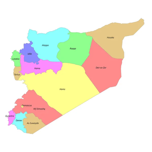 Vysoce Kvalitní Barevně Značená Mapa Sýrie Okraji Regionů — Stockový vektor