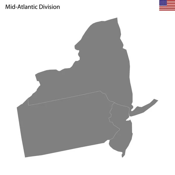 Высококачественная Карта Мид Атлантического Деления Соединенных Штатов Америки Границами Штатов — стоковый вектор