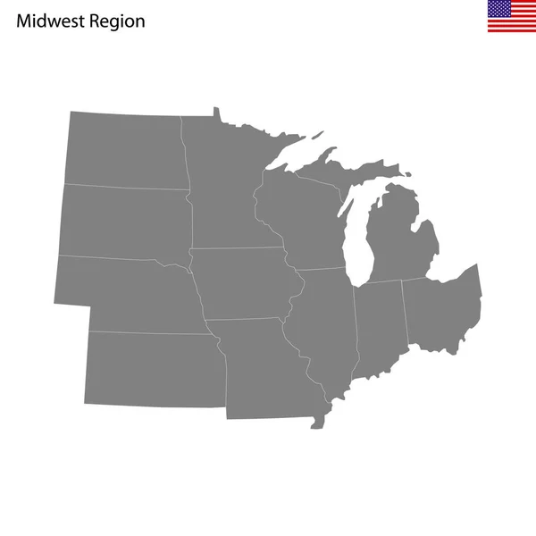 Carte Haute Qualité Région Midwest Des États Unis Amérique Avec — Image vectorielle