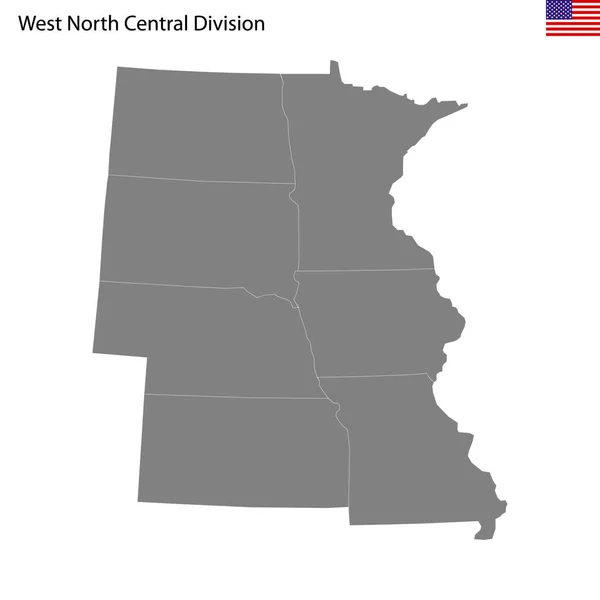 Mapa Alta Calidad West North División Central Los Estados Unidos — Archivo Imágenes Vectoriales