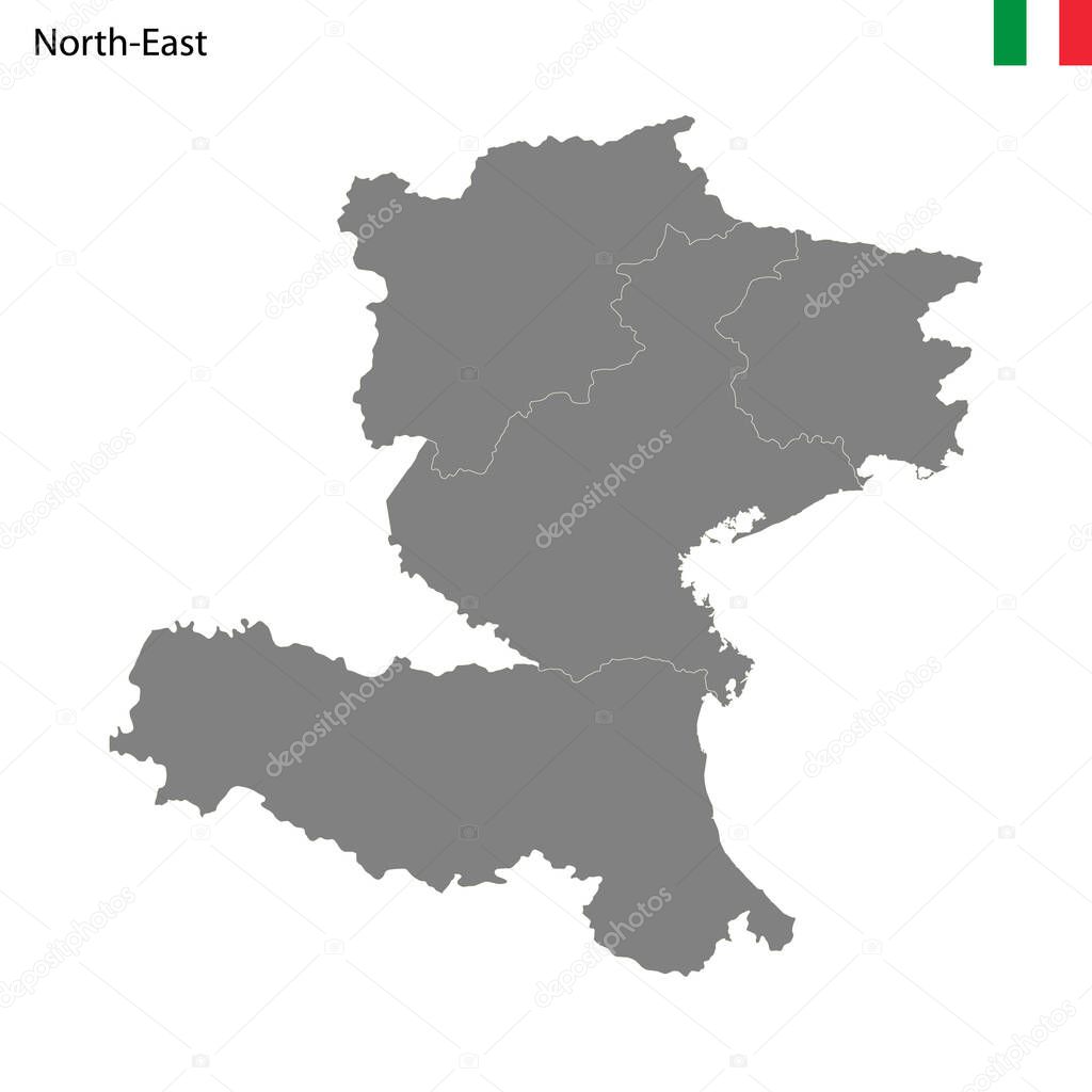 High Quality map Northeast region of Italy, with borders of the provinces