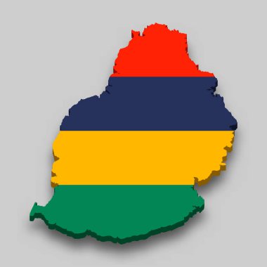 Mauritius 'un ulusal bayrak taşıyan üç boyutlu izometrik haritası. Vektör İllüstrasyonu.