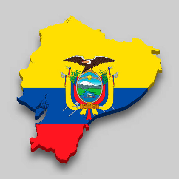 3-я изометрическая карта Эквадора с национальным флагом. Векторная миграция.