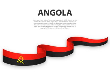 Angola bayrağıyla kurdele ya da bayrak sallıyor. Bağımsızlık Günü poster tasarımı için şablon