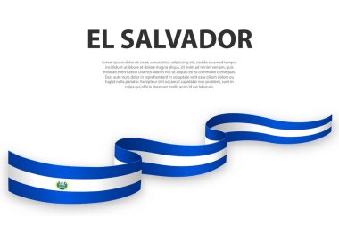 El Salvador bayrağıyla kurdele ya da bayrak sallıyor. Bağımsızlık Günü poster tasarımı için şablon