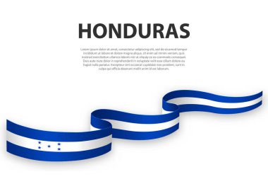 Honduras bayrağıyla kurdele ya da bayrak sallamak. Bağımsızlık Günü poster tasarımı için şablon