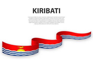 Kiribati bayrağıyla kurdele ya da bayrak sallıyor. Bağımsızlık Günü poster tasarımı için şablon