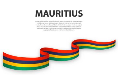 Mauritius bayrağıyla kurdele ya da bayrak sallıyor. Bağımsızlık Günü poster tasarımı için şablon