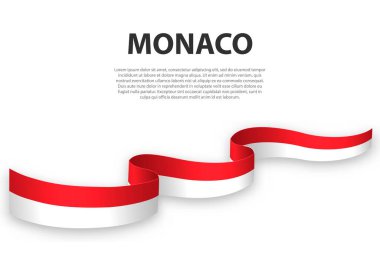 Monako bayrağıyla kurdele ya da bayrak sallamak. Bağımsızlık Günü poster tasarımı için şablon