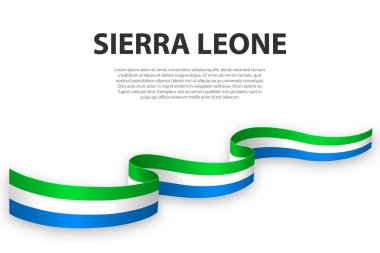 Sierra Leone bayrağıyla kurdele ya da bayrak sallıyor. Bağımsızlık Günü poster tasarımı için şablon