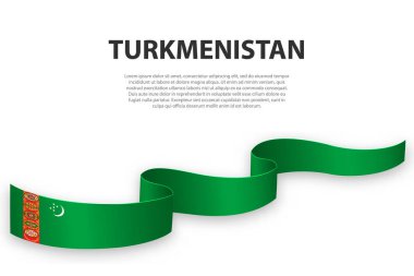 Türkmenistan bayrağıyla kurdele ya da bayrak sallıyor. Bağımsızlık Günü poster tasarımı için şablon