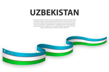 Özbekistan bayrağıyla kurdele ya da bayrak sallıyor. Bağımsızlık Günü poster tasarımı için şablon