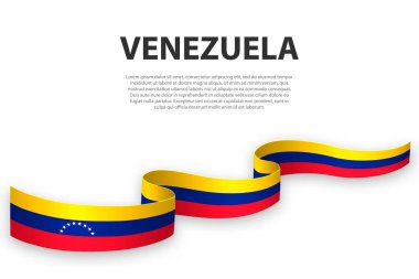 Venezuela bayrağıyla kurdele ya da bayrak sallıyor. Bağımsızlık Günü poster tasarımı için şablon