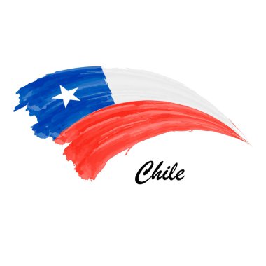 Şili 'nin suluboya bayrağı. El çizimi fırça darbesi illüstrasyonu