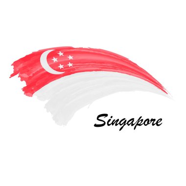 Singapur 'un suluboya bayrağı. El çizimi fırça darbesi illüstrasyonu