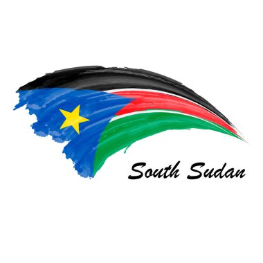 Güney Sudan 'ın suluboya bayrağı. El çizimi fırça darbesi illüstrasyonu