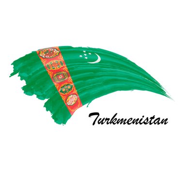 Türkmenistan 'ın suluboya bayrağı. El çizimi fırça darbesi illüstrasyonu