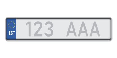 Arabanın plakası. Estonya 'nın araç ruhsatı. Avrupa Standart Boyutları