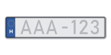 Arabanın plakası. Macaristan 'ın araç ruhsatı. Avrupa Standart Boyutları