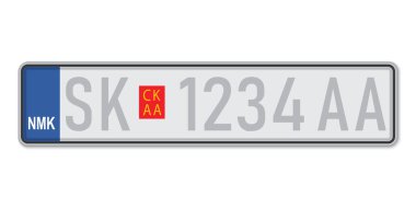 Arabanın plakası. Kuzey Makedonya 'nın araç ruhsatı. Avrupa Standart Boyutları