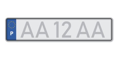 Arabanın plakası. Portekiz 'in araç ruhsatı. Avrupa Standart Boyutları
