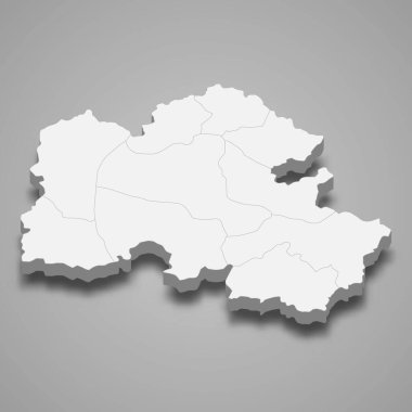 Houaphanh 3d izometrik haritası Laos ili, vektör illüstrasyonudur.