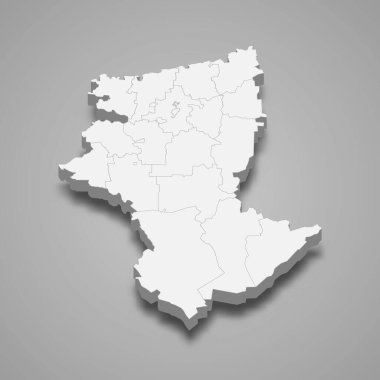 Kostanay oblastının 3d izometrik haritası, vektör illüstrasyonu olan Kazakistan 'ın bir bölgesidir.