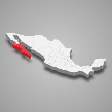 Baja California Sur bölgesi Meksika 3 boyutlu izometrik harita içinde