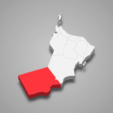 Umman 3d izometrik haritasında Zufar bölgesi konumu