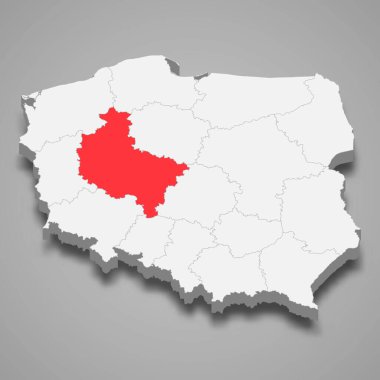Polonya içinde daha büyük bir Polonya bölgesi 3 boyutlu izometrik harita