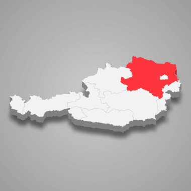 Avusturya 'nın 3d izometrik haritası içindeki düşük Avusturya bölgesi