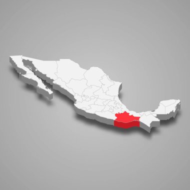 Oaxaca region location within Mexico 3d isometric map clipart