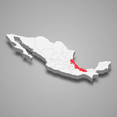 Veracruz region location within Mexico 3d isometric map clipart