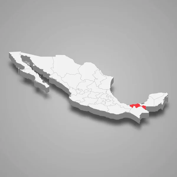 Localización Región Tabasco Dentro México Mapa Isométrico — Vector de stock