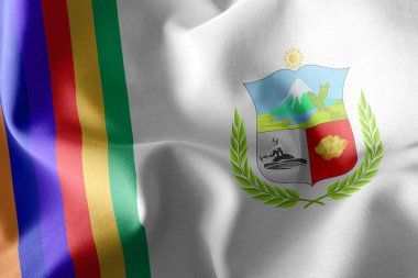 3D illustration flag of Apurimac is a region of Peru. Waving on the wind flag textile background clipart