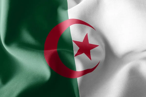 Cezayir Boyutlu Illüstrasyon Bayrağı Rüzgâr Bayraklarında Sallanan Tekstil Arka Planı — Stok fotoğraf