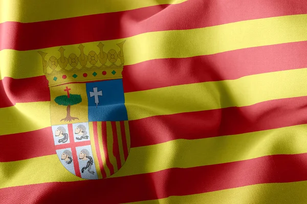 Bandera Aragón Una Región España Ondeando Sobre Fondo Textil Bandera — Foto de Stock