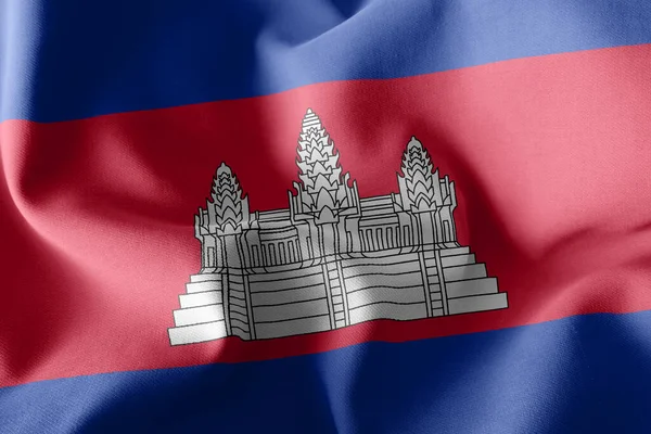 Illustration Gros Plan Drapeau Cambodge Agitant Sur Fond Textile Drapeau — Photo