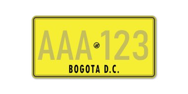 Arabanın plakası Bogota. Kolombiya 'nın araç ruhsatı. Amerikan Standart Boyutları