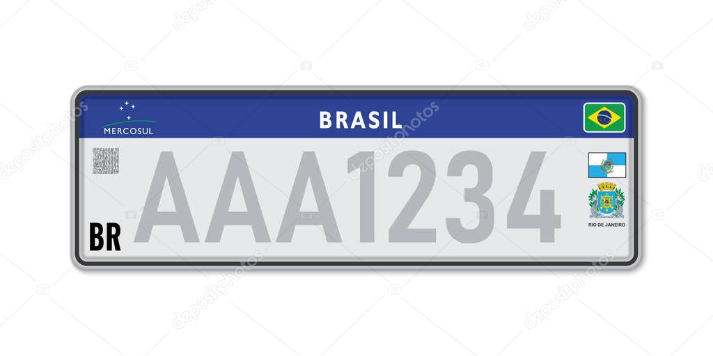 Car number plate Rio de Janeiro. Vehicle registration license of Brazil. European Standard sizes