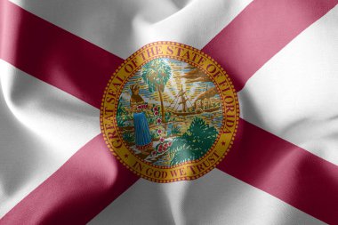 Florida 'nın 3D illüstrasyon bayrağı ABD' nin bir bölgesidir. Rüzgâr bayraklarında sallanan tekstil arka planı