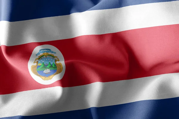 Ilustrace Detailní Záběr Vlajky Kostariky Waving Wind Flag Textile Background — Stock fotografie