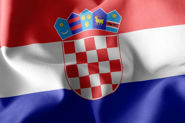 Illustration Närbild Flagga Kroatien Vinka Vind Flagga Textil Bakgrund — Stockfoto