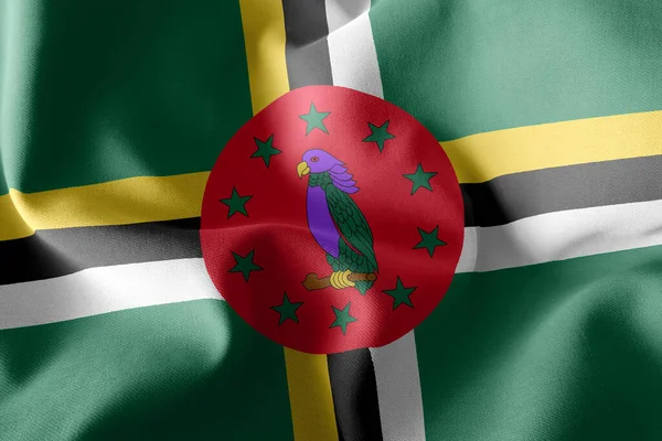 Illustratie Close Vlag Van Dominica Wuiven Wind Vlag Textiel Achtergrond — Stockfoto