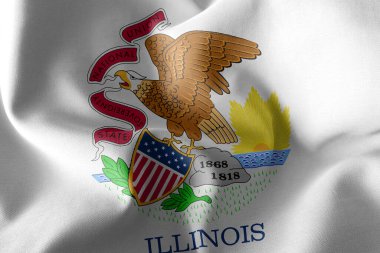 3D illustration flag of Illinois is a region of United States. Waving on the wind flag textile background clipart