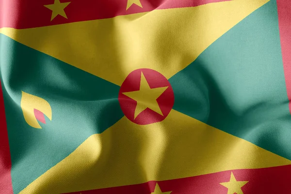 Illustrazione Primo Piano Bandiera Grenada Sventolando Sullo Sfondo Tessile Bandiera — Foto Stock