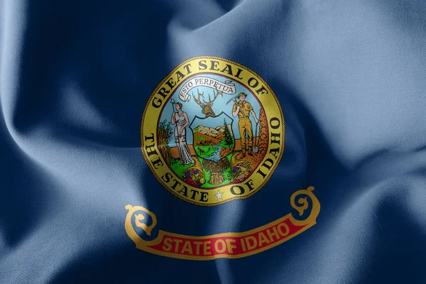 爱达荷州的3D插图旗帜是美国的一个地区 飘扬在风旗纺织品的背景上 — 图库照片
