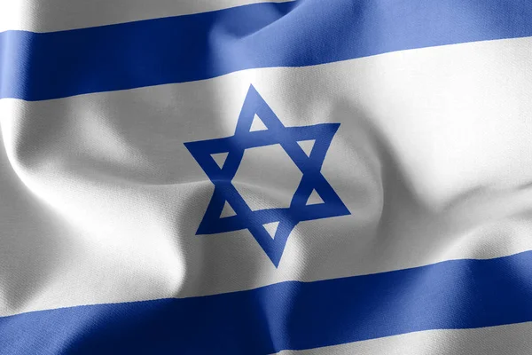 3D展示以色列国旗 飘扬在风旗纺织品的背景上 — 图库照片