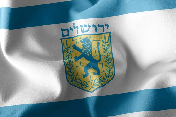 Bandeira Ilustração Jerusalém Uma Região Israel Acenando Sobre Bandeira Vento — Fotografia de Stock